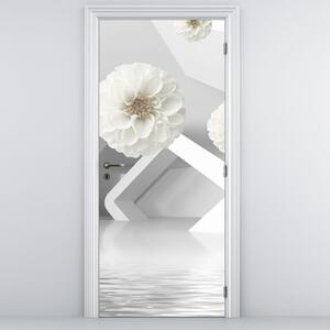 Fototapeta na drzwi - Abstrakcja w białe kwiaty (95x205cm)