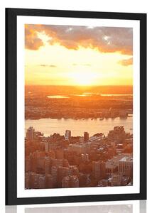 Plakat z passe-partout zachód słońca nad Nowym Jorkiem
