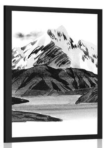 Plakat piękny górski krajobraz w czerni i bieli