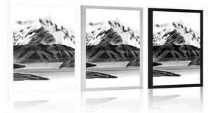 Plakat piękny górski krajobraz w czerni i bieli