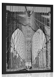 Plakat Manhattan Bridge w Nowym Jorku w czerni i bieli