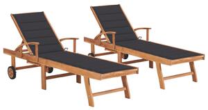 Leżaki z antracytowymi poduszkami, 2 szt., lite drewno tekowe