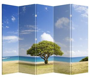 Parawan - Plaża z drzewem (210x170 cm)