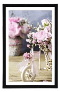 Plakat z passe-partout romantyczny różowy goździk z klasycznym akcentem