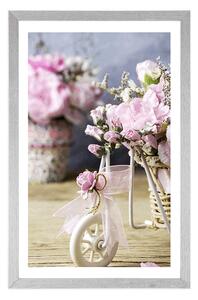 Plakat z passe-partout romantyczny różowy goździk z klasycznym akcentem