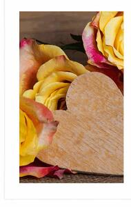 Plakat z passe-partout Walentynki żółte róże