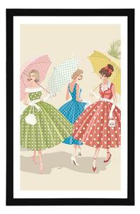 Plakat z passe-partout retro damy z parasolami