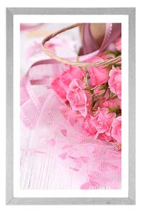 Plakat z passe-partout romantyczny różowy bukiet róż