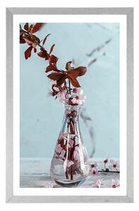 Plakat z passe-partout gałązka wiśni w wazonie