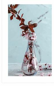 Plakat z passe-partout gałązka wiśni w wazonie