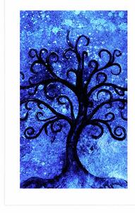 Plakat z passe-partout drzewo życia na niebieskim tle