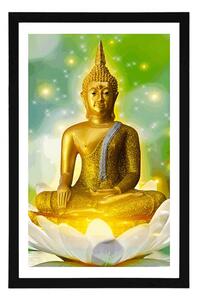 Plakat z passe-partout złoty Budda na kwiecie lotosu