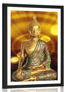 Plakat z passe-partout Posąg Buddy z abstrakcyjnym tłem