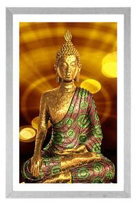 Plakat z passe-partout Posąg Buddy z abstrakcyjnym tłem