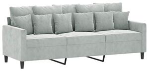 Sofa 3-osobowa, jasnoszara, 180 cm, tapicerowana aksamitem