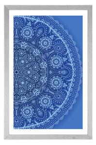 Plakat z passe-partout ozdobna mandala z koronką w niebieskim kolorze