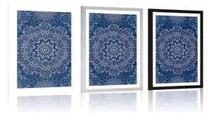 Plakat z passe-partout niebieska Mandala z abstrakcyjnym wzorem