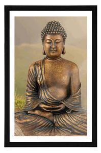 Plakat z passe-partout posąg Buddy w pozycji medytacyjnej