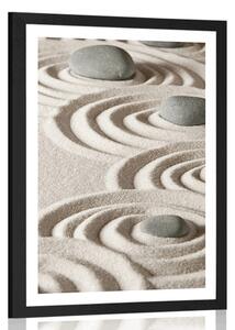 Plakat z passe-partout Kamienie Zen w piaszczystych kręgach