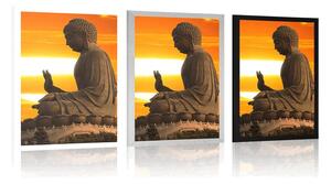 Plakat z passe-partout posąg Buddy o zachodzie słońca