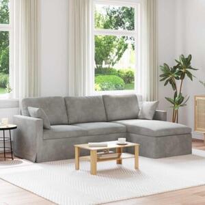 Nowoczesna sofa aksamitna w kolorze jasnoszarym z metalowÄ ramÄ