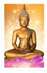 Plakat posąg Buddy na kwiecie lotosu