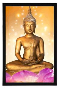 Plakat posąg Buddy na kwiecie lotosu