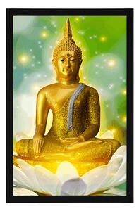 Plakat złoty Budda na kwiecie lotosu