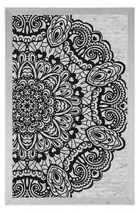 Plakat kwiatowa mandala w czarno-białym wzornictwie