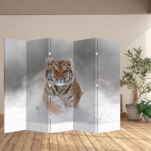 Parawan - Tygrys biegnący po śniegu (210x170 cm)