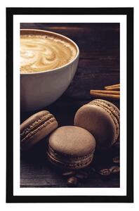 Plakat z passe-partout kawa z czekoladowymi makaronikami