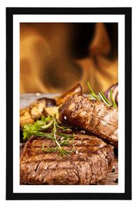 Plakat z passe-partout grillowany stek wołowy