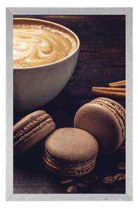 Plakat kawa z czekoladowymi makaronikami