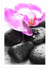 Plakat piękna gra kamieni i orchidei