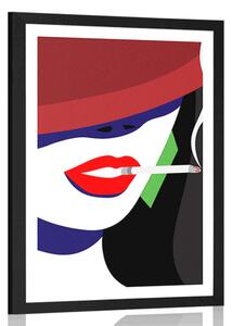 Plakat z passe-partout kobieta w kapeluszu w stylu pop art