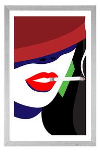 Plakat z passe-partout kobieta w kapeluszu w stylu pop art