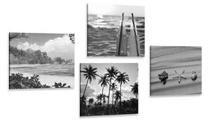 Zestaw obrazów wakacje nad morzem w wersji czarno-białej