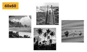 Zestaw obrazów wakacje nad morzem w wersji czarno-białej