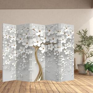 Parawan - Białe drzewo z kwiatami (210x170 cm)