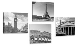 Zestaw obrazów dla miłośników podróży w wersji czarno-białej