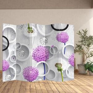 Parawan - Abstrakcja 3D z kręgami i kwiatami (210x170 cm)