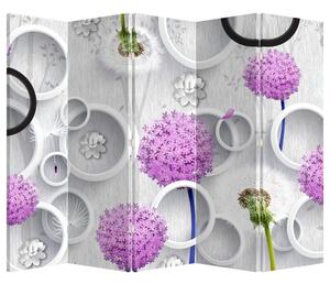 Parawan - Abstrakcja 3D z kręgami i kwiatami (210x170 cm)