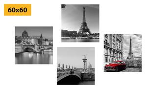 Zestaw obrazów Paryż z czerwonym samochodem retro