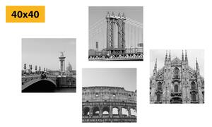 Zestaw obrazów miasta w wersji czarno-białej