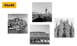 Zestaw obrazów historyczne miasta w wersji czarno-białej