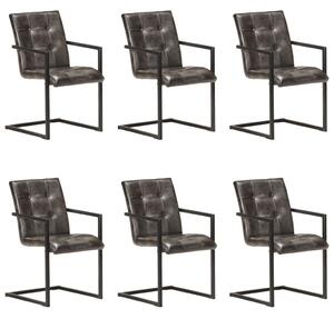 Krzesła stołowe, wspornikowe, 6 szt., szare, skóra naturalna
