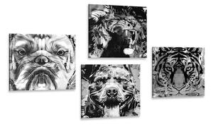 Zestaw obrazów zwierzęta w czarno-białym stylu pop art