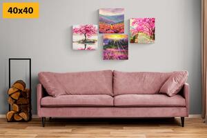 Zestaw obrazów piękna imitacja obrazu olejnego w kolorze różowym