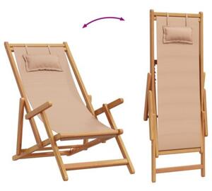 Składane krzesła plażowe, 2 szt., taupe, tkanina i lite drewno