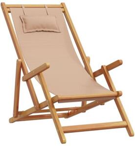 Składane krzesła plażowe, 2 szt., taupe, tkanina i lite drewno